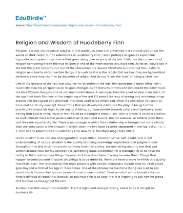 Religion and Wisdom of Huckleberry Finn