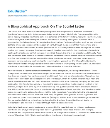 A Biographical Approach On The Scarlet Letter