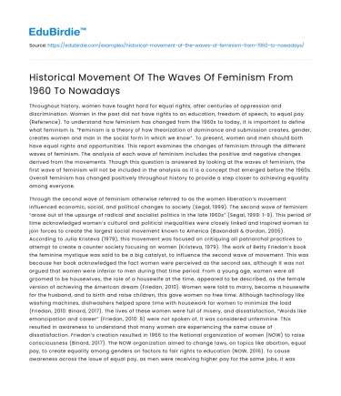 Historical Movement Of The Waves Of Feminism From 1960 To Nowadays