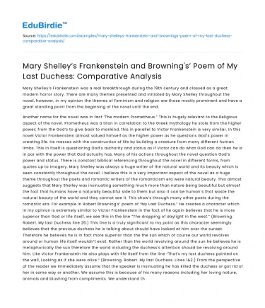 Comparing Mary Shelley’s Frankenstein and Browning’s My Last Duchess