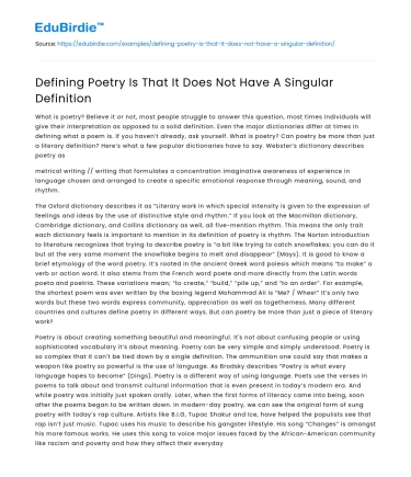 Defining Poetry Is That It Does Not Have A Singular Definition