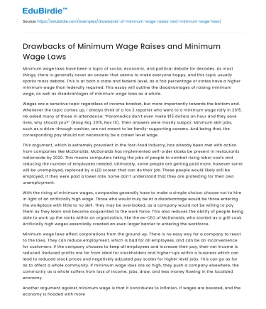 Drawbacks of Minimum Wage Raises and Minimum Wage Laws