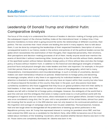Trump and Putin: A Comparative Leadership Analysis