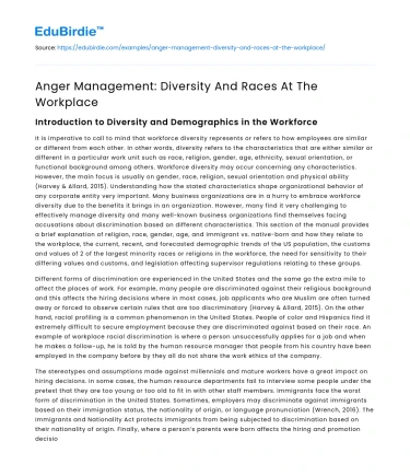 Anger Management: Diversity And Races At The Workplace