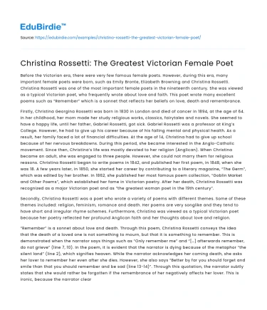 Christina Rossetti: The Greatest Victorian Female Poet