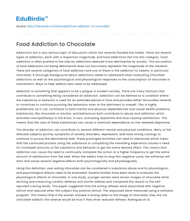 Food Addiction to Chocolate