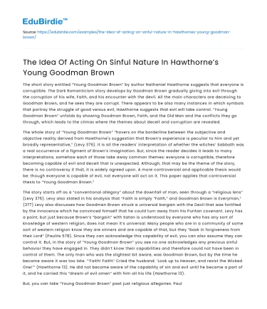 The Idea Of Acting On Sinful Nature In Hawthorne’s Young Goodman Brown