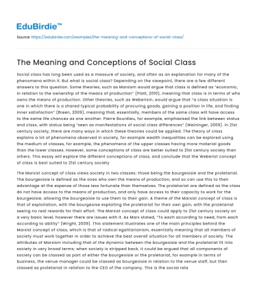 The Meaning and Conceptions of Social Class