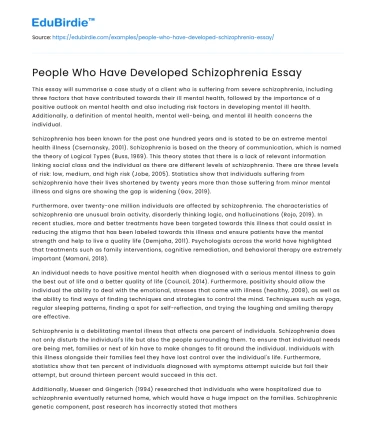 The Onset of Schizophrenia