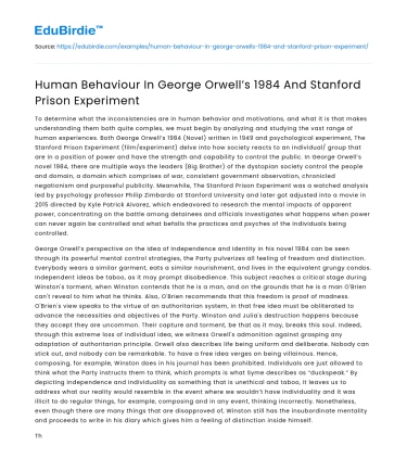 Human Behavior in Orwell’s 1984 and Zimbardo’s Experiment