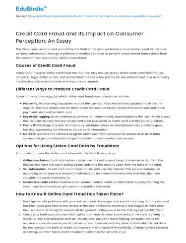 Credit Card Fraud and Its Impact on Consumer Perception: An Essay