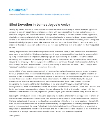 Blind Devotion In James Joyce’s Araby