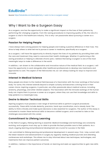 Why I Want to Be a Surgeon Essay