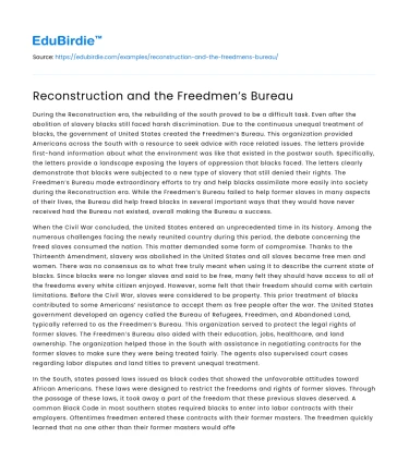 Reconstruction and the Freedmen’s Bureau