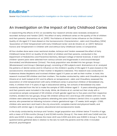 An Investigation on the Impact of Early Childhood Caries