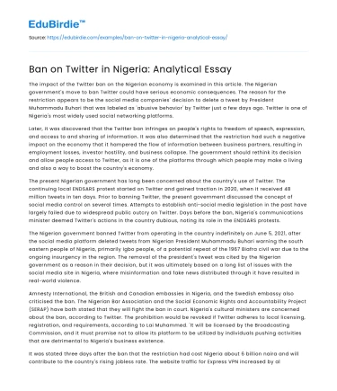 Ban on Twitter in Nigeria: Analytical Essay