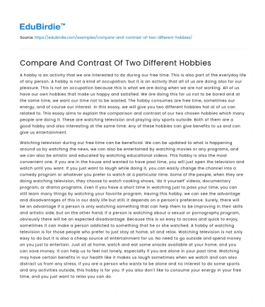 Compare And Contrast Of Two Different Hobbies