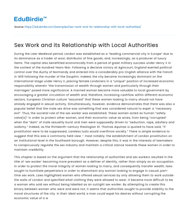 Sex Work and its Relationship with Local Authorities