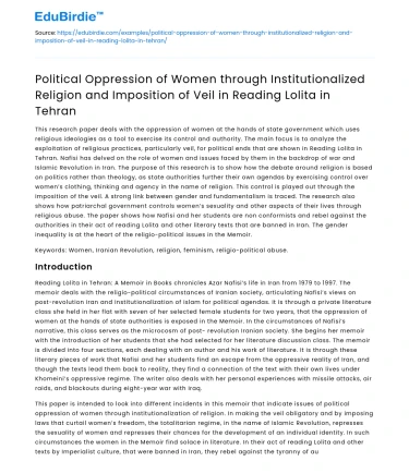 Oppression of Women in Reading Lolita in Tehran