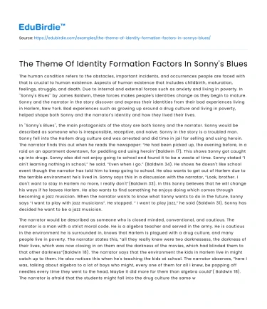 The Theme Of Identity Formation Factors In Sonny’s Blues
