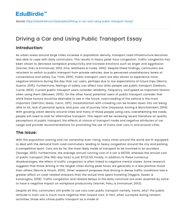 Driving a Car and Using Public Transport Essay