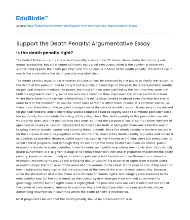 Support the Death Penalty: Argumentative Essay