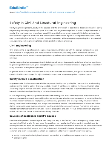 Safety In Civil And Structural Engineering