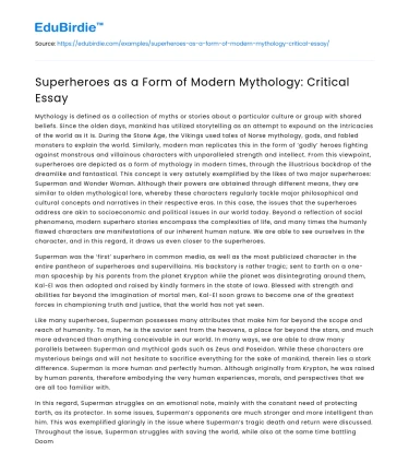 Superheroes as a Form of Modern Mythology: Critical Essay