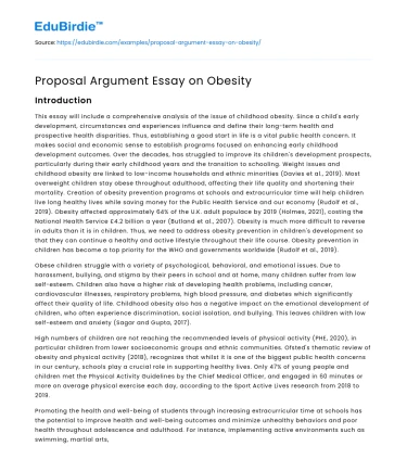 Proposal Argument Essay on Obesity