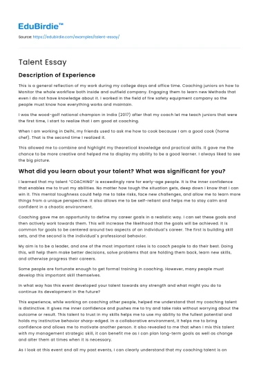 Talent Essay