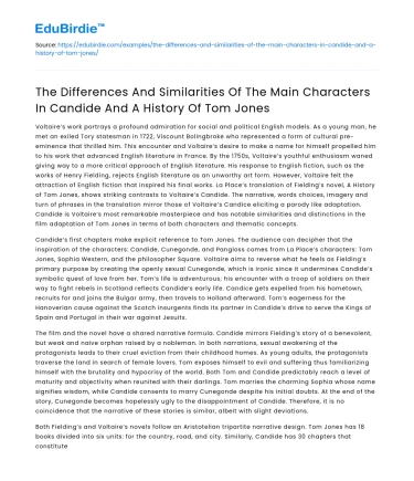 Main Characters in Candide and Tom Jones: Differences and Similarities