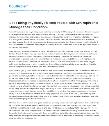 Impact of physical fitness on managing schizophrenia