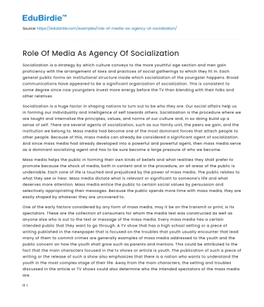 Role Of Media As Agency Of Socialization