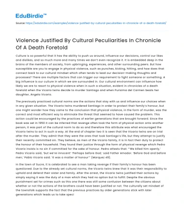 Violence Justified by Cultural Peculiarities in Death Foretold
