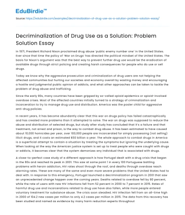 Decriminalization of Drug Use as a Solution: Problem Solution Essay
