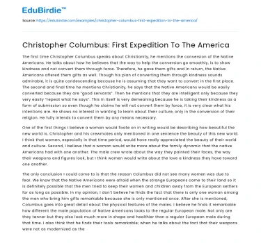 Christopher Columbus: First Expedition To The America