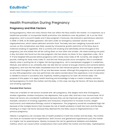 Health Promotion During Pregnancy