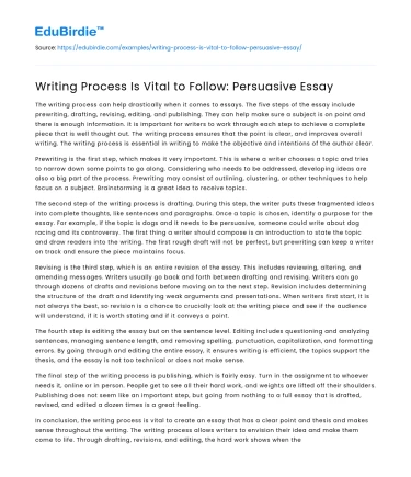 Writing Process Is Vital to Follow: Persuasive Essay