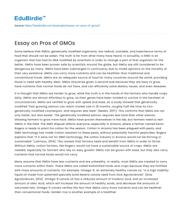 Essay on Pros of GMOs