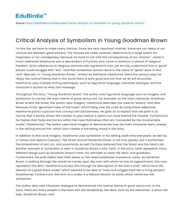 Critical Analysis of Symbolism in Young Goodman Brown