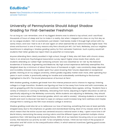 Penn Should Adopt Shadow Grading for Freshman