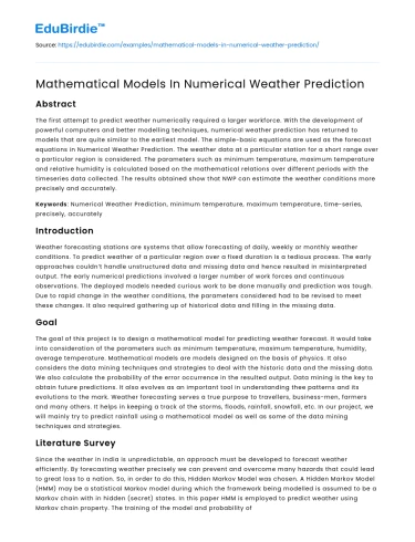 Mathematical Frameworks for Accurate Weather Forecasting