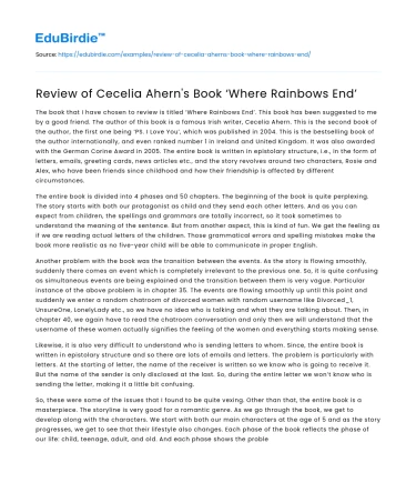 Review of Cecelia Ahern’s Book ‘Where Rainbows End’