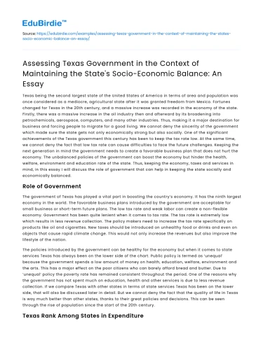 Texas Government’s Socio-Economic Balance