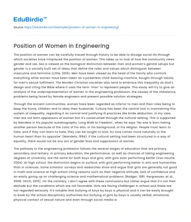 Position of Women in Engineering