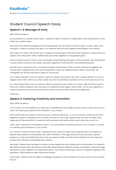 Student Council Speech Essay