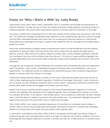 Essay on ‘Why I Want a Wife’ by Judy Brady