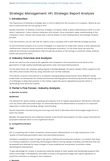 Strategic Management: HFL Strategic Report Analysis
