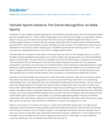 Female Sports Deserve The Same Recognition As Male Sports