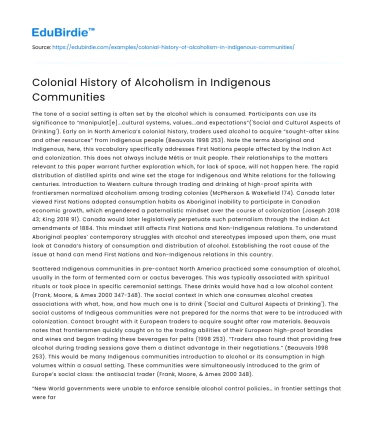 Colonial History of Alcoholism in Indigenous Communities